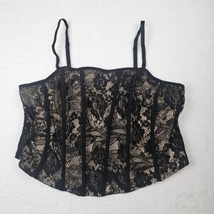 Lace Adjustable Boned Ribbed Crop Top Tank Top Sexy Layer Date Night Power Mesh